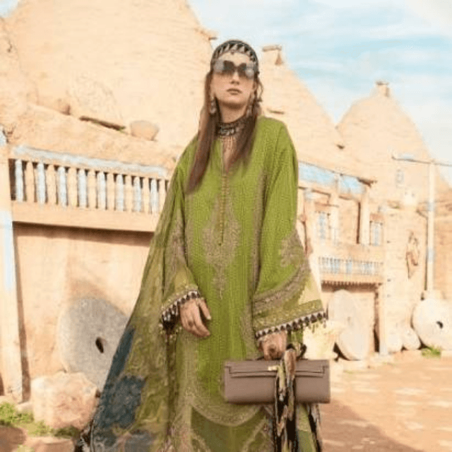 Maria.B Printed Lawn Shirt/Printed Broshia Dupatta/Dyed Trouser