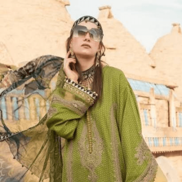 Maria.B Printed Lawn Shirt/Printed Broshia Dupatta/Dyed Trouser