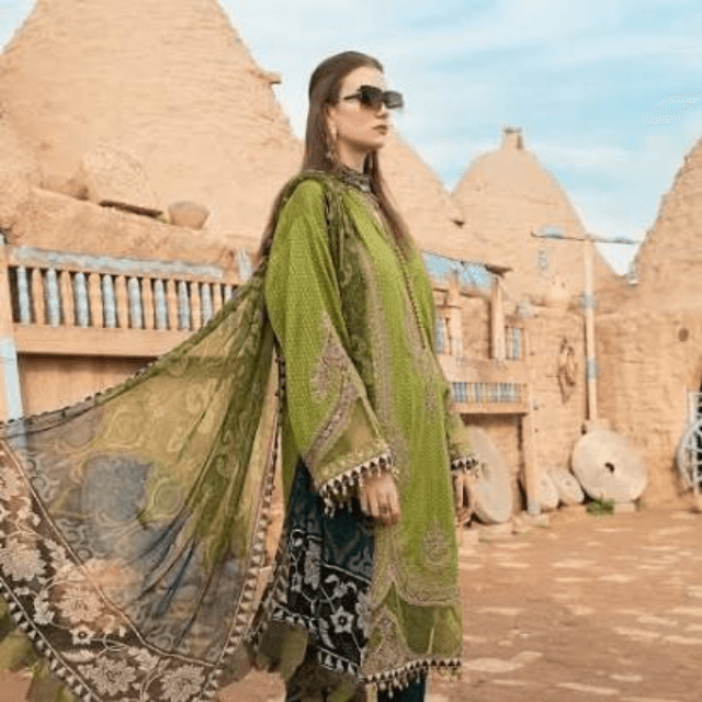 Maria.B Printed Lawn Shirt/Printed Broshia Dupatta/Dyed Trouser