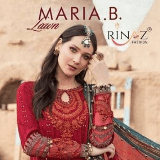 Maria B / 3Piece Lawn Suit/ Broshia Dupatta / Dyed Trouser
